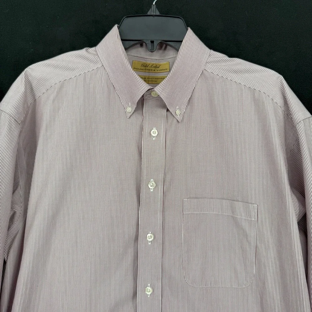 Roundtree & Yorke‎ Gold Label Mens 16 33 Non-Iron Pinpoint Stripe Shirt Burgundy
